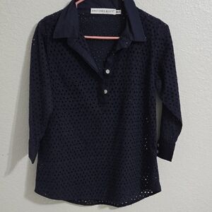 Gretchen Scott Designs Navy Eyelet Kids Button Down Shirt